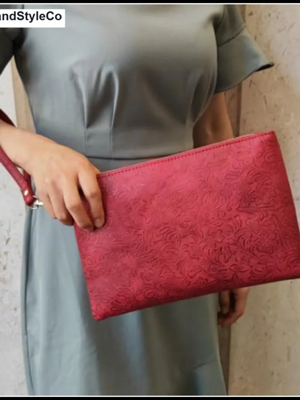 Floral Embossed PU Leather Wristlet Clutch with Detachable Strap, Zipper